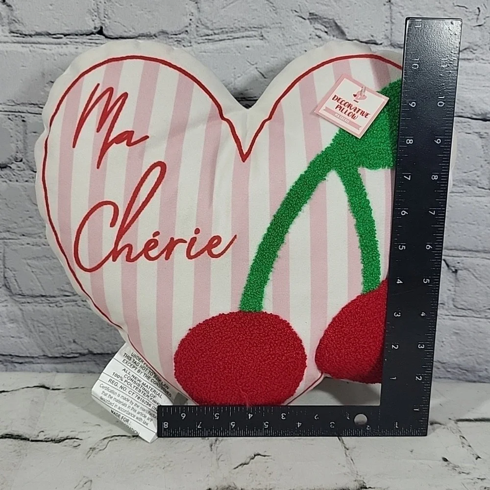 2025 Target Bullseye Valentines Ma Cherie Heart Cherries‎ Plush Throw Pillow NEW